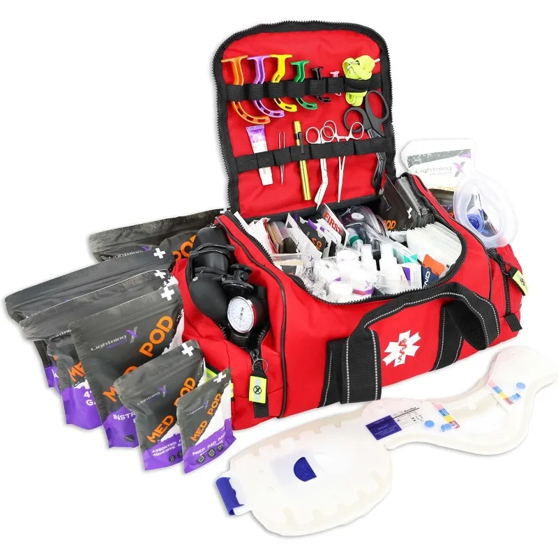 Trauma Kit w/Large First Responder Bag & 256 First Aid Medical Supplies - RED