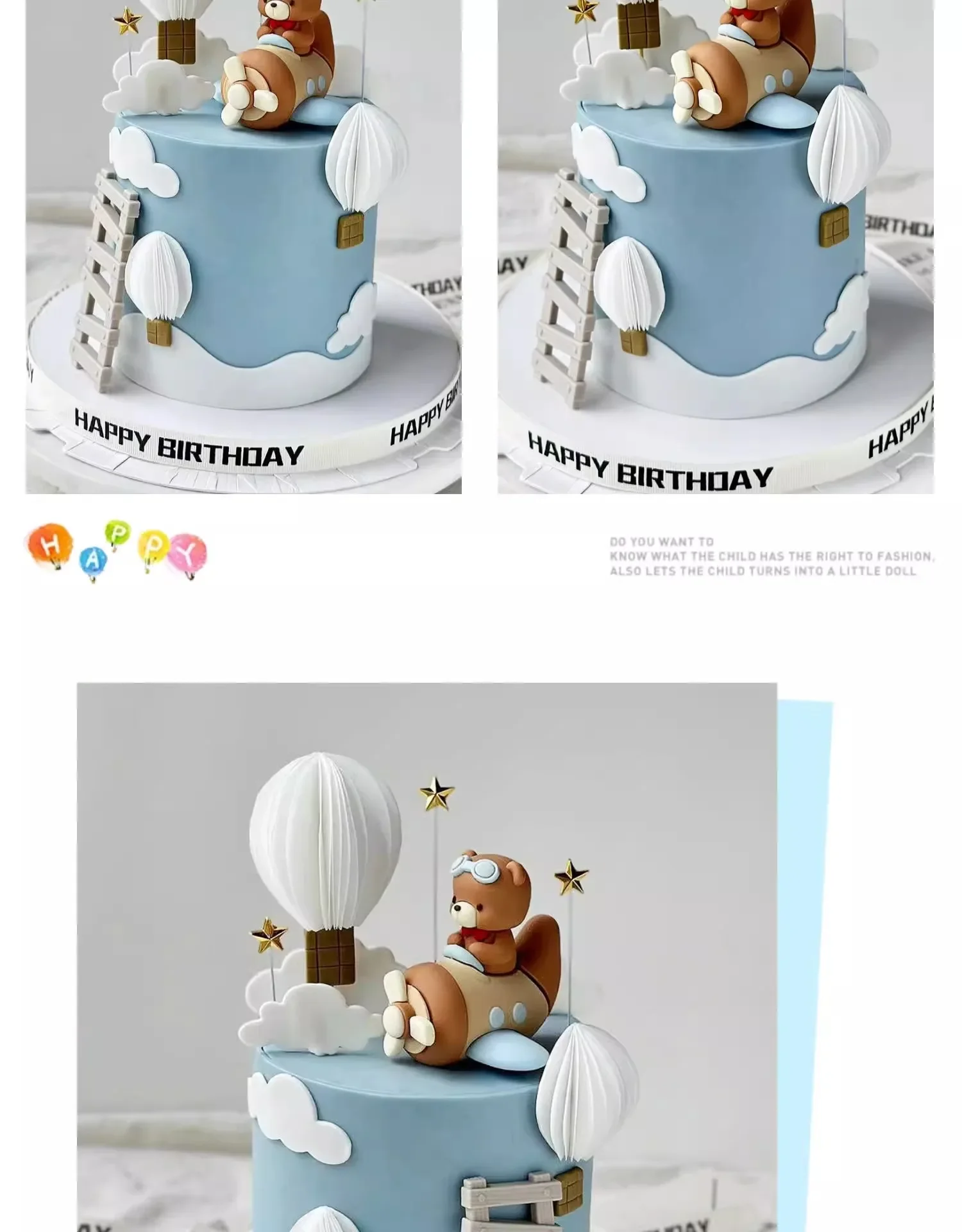 Cartoon Pilot Bär Kuchen Topper Luftfahrt Thema mit Sternen Luftballons Dekor für Happy 1st Birthday Party Baby Shower Supplies – Detail 2