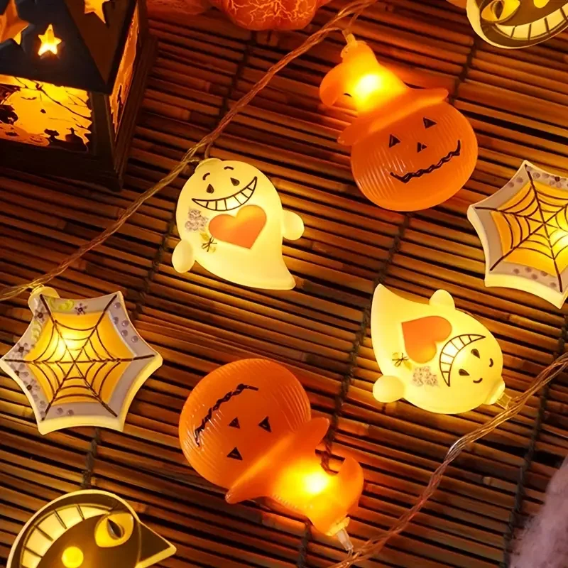 1pc 10/20 LED Halloween Ghost Cat Spider Web Pumpkin String Light Battery Powered For Home Bedroom Garden Festival Party Decor