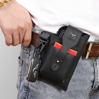 2023 Retro Men Fanny Pack Men Belt Cigarette Bag Genuine Leather Case Vertical Version Multifunctional Portable Phone Waist Pack