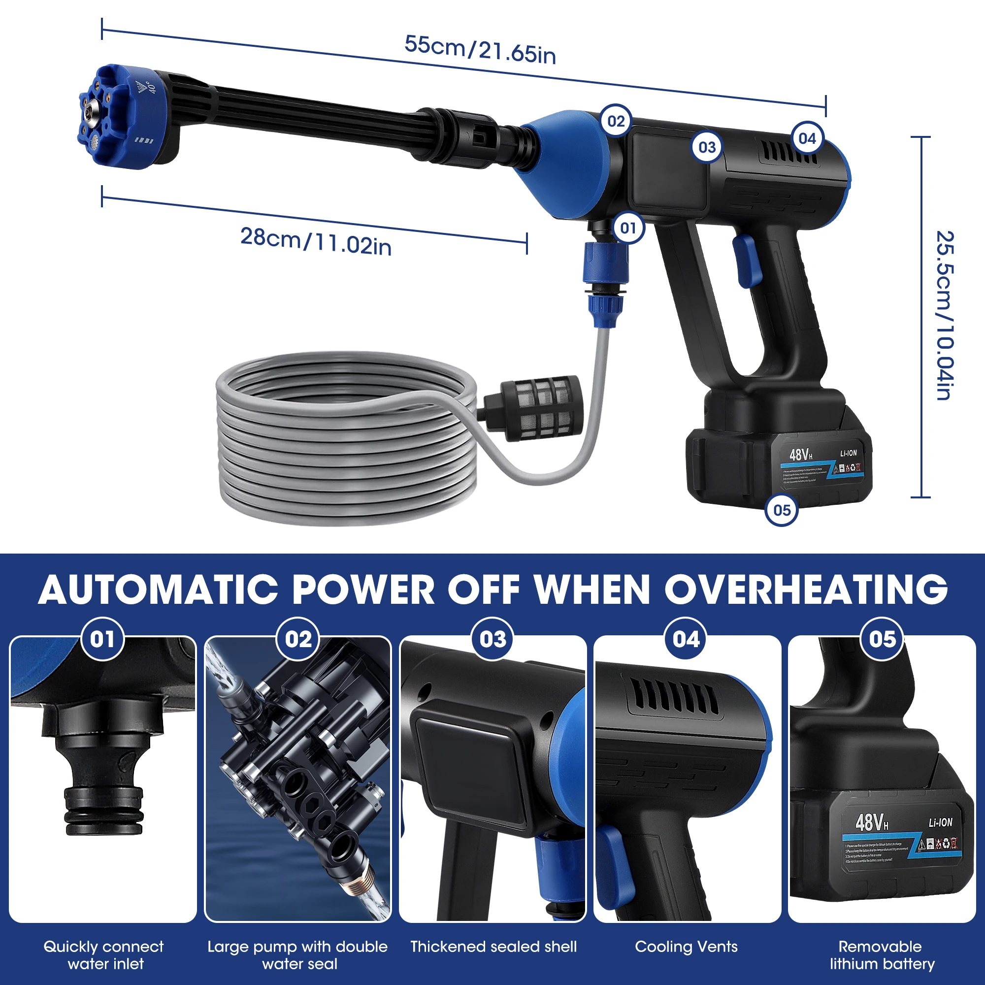 Cordless Pressure Washer 950PSI Portable Power Cleaner Gun 6 in 1 Nozzle,Handheld High-Pressure Car Washer Gun for Washing Car