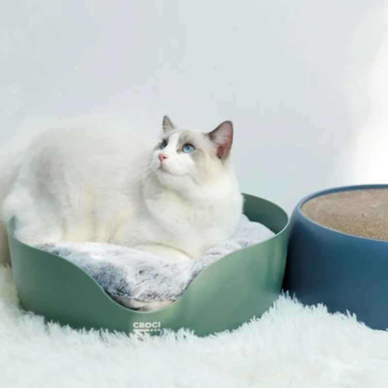 Double Sided Cat Scratcher Cave Bed Durable Wear Resistant Anti Shedding Blue Green Random Cozy Nest For Indoor Cats Decor Gift