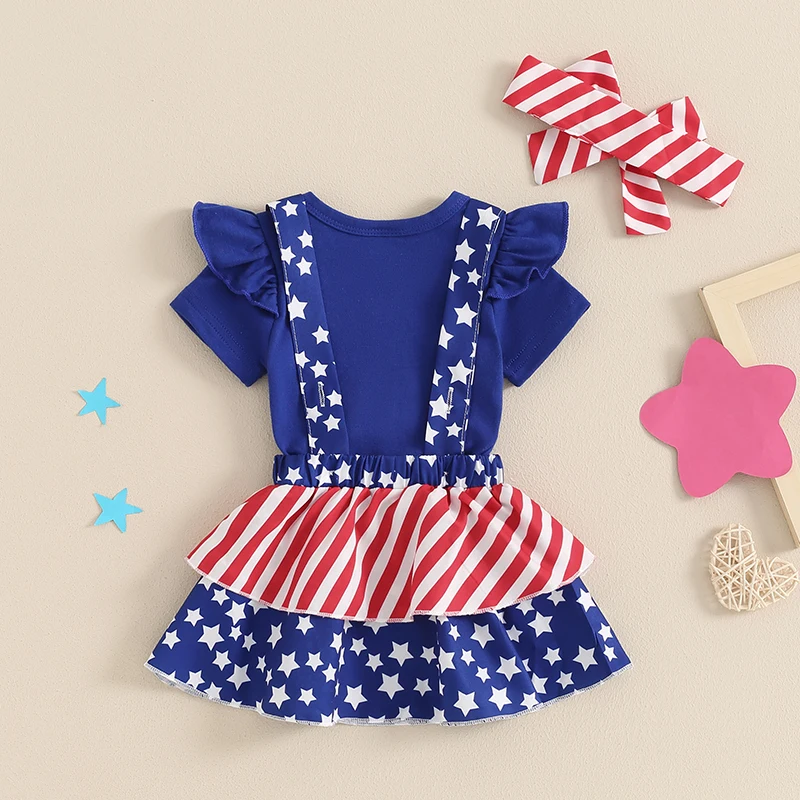 

Baby Girl Summer Outfit Short Sleeve Ribbed Romper Floral Print Overall Skirt Dress Headband 3Pcs Newborn Outfit