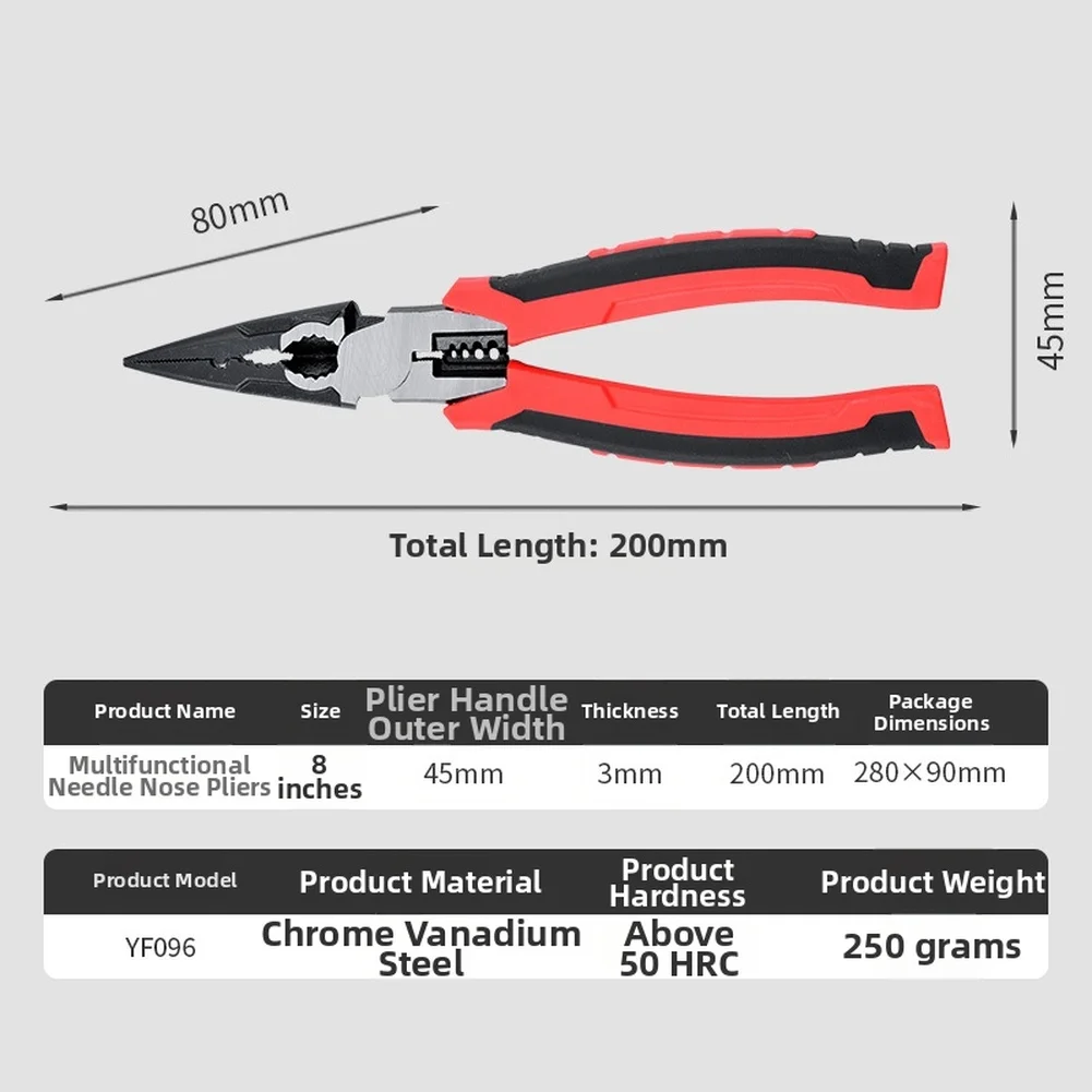 Crome Vanadium 8 Inch Long Nose Plier Needle Nose Pliers Press Tool Multi Hand Tool With Double Colour Handle