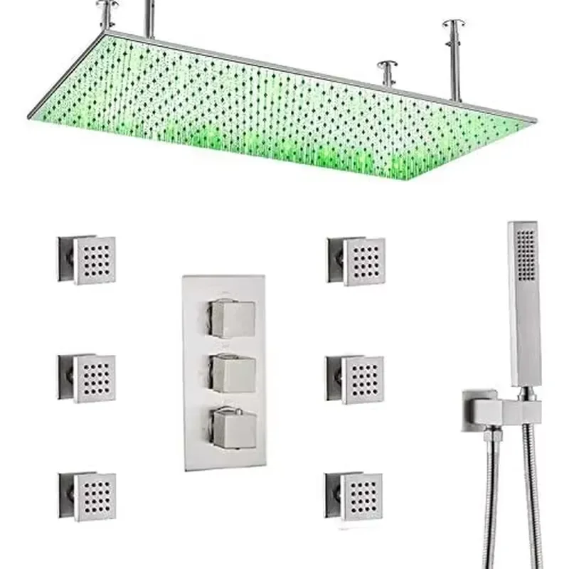 Brushed Nickel Mist and Rain Waterfall Couple LED Romantic Showers Music Showet System Set
