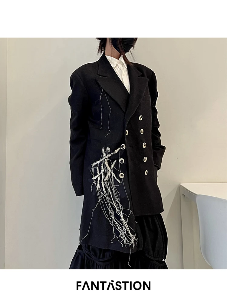 

FANTASTION Original design Woolen coat with double breasted embroidery design thickened trench coat jackets Fashion tops
