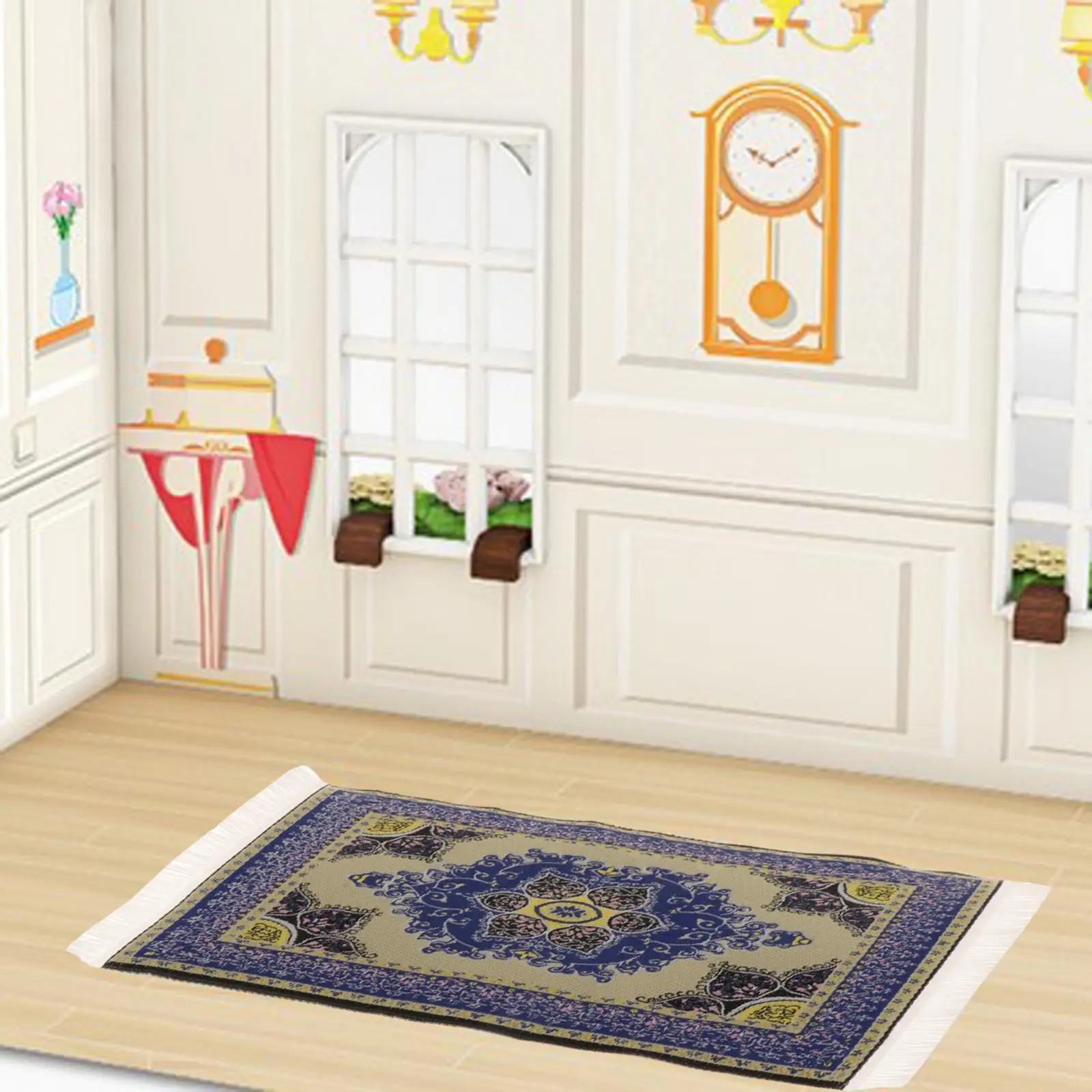 1:12 刺繍ドールハウスラグ床材家具タッセル付きドールハウス