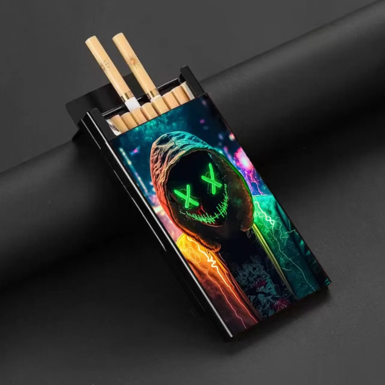 Slim Down-Draw Metallic Cigarette Case 20-Piece Set with Anti-Drop And Anti-Moisture Features Creative Painted Images