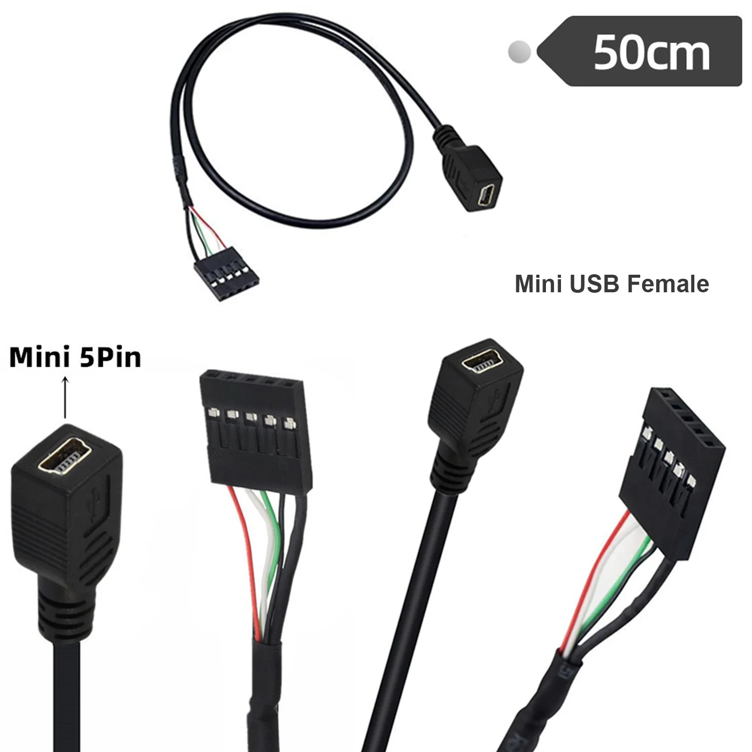 1pc 50cm Mini USB 5 Pin Buchse auf Dupont 5 Pin Buchse 2,54mm USB Header PCB Motherboard Adapter verlängert Kabel