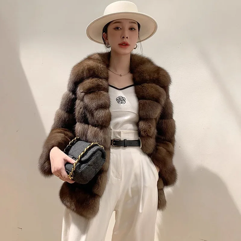 This Winter European-style Light Luxury Imitation Mink Coat Vogue Women Are Dressed in High-society Suits with Collar Fur Coats