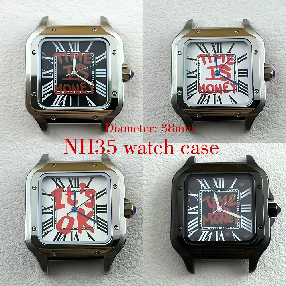 38mm stainless steel case NH35 case printed dial time is money men's watch accessories suitable for NH35 movement watches