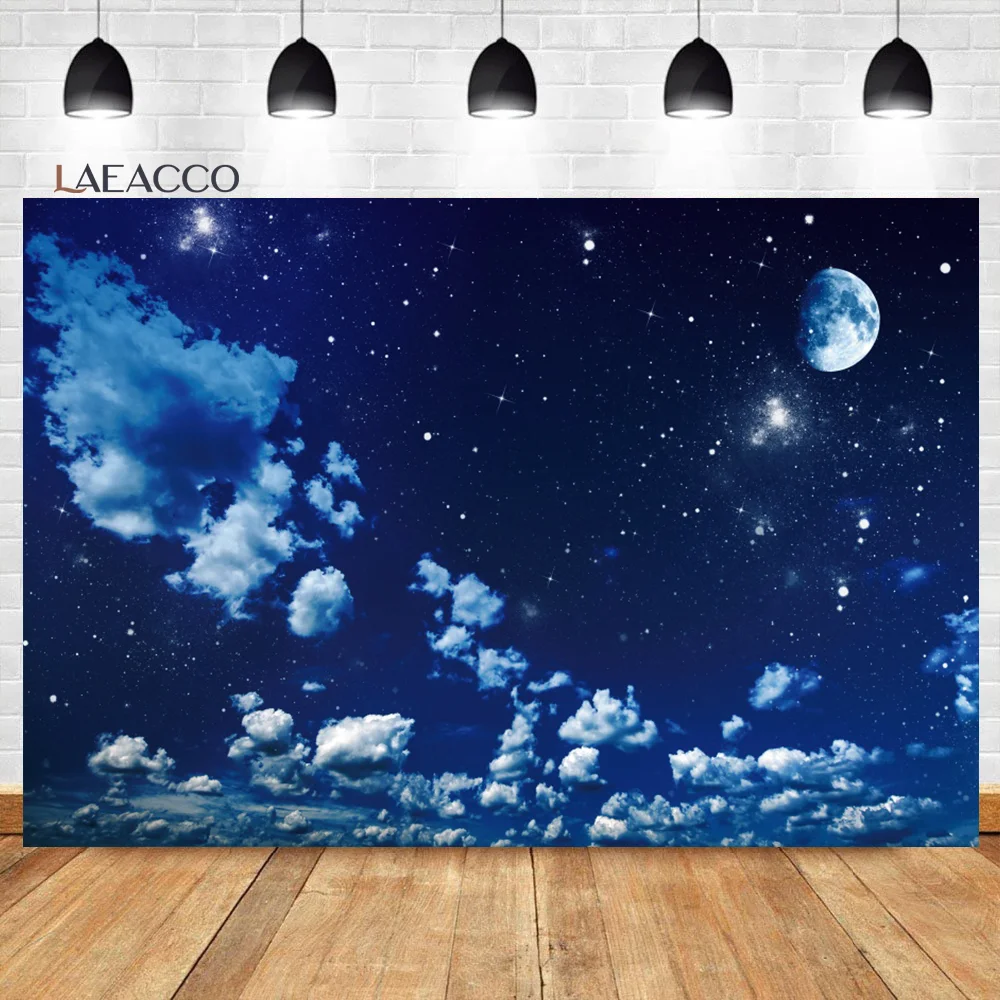 Laeacco Night Starry Sky Clouds Photography Backdrops Baby Shower Photo Backgrounds Newborn Photophone Child Portrait Photozone