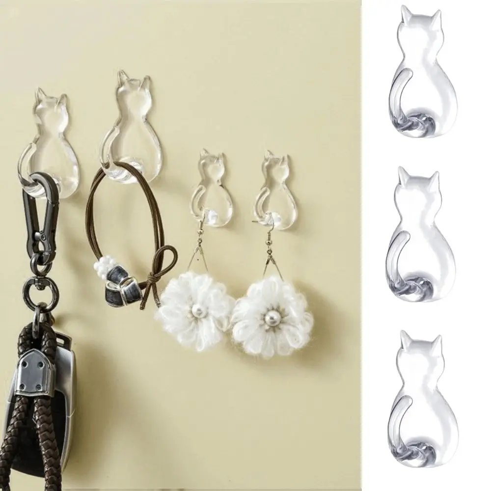 5 Stück Kreative Wandmontierte Katzenschwanz-Klebehaken Ohne Bohren Transparenter Handtuchhalter Wasserdichter Wandhaken Wohnaccessoires