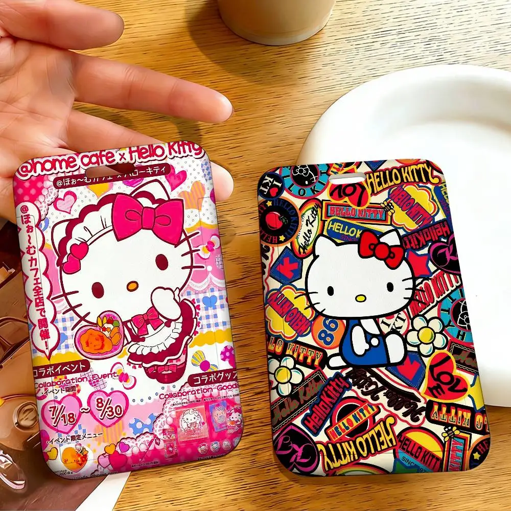 Cartoon H-HelloS K-KittyS Holder ID Name Tag Cover Company Work Card Holder for Staff Employees Bus Card Sleeve with Lanyard