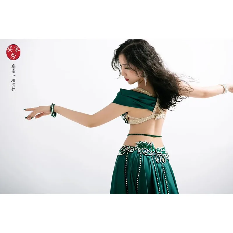 Customized Belly Dancewear Rhinestone Accessories Group Stage Suit Performance Costume Belly Dancing Bra Tassel Split Skirt Set