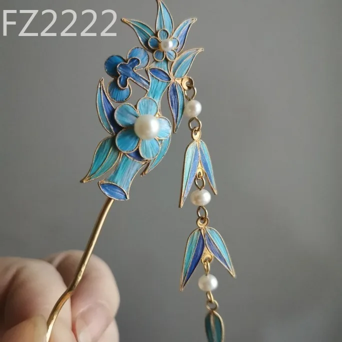 Enamel new Chinese style cloisonne personalized Hanfu with hair accessories golden flower silk bamboo plum hairpin