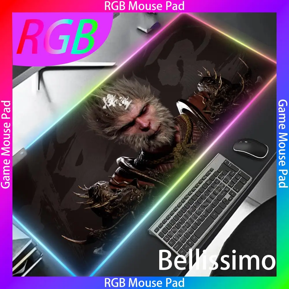 Black Myth WuKong Mouse Pad RGB Luminous 1000X500mm Large Table Pad Encrypted Anti Skid Super Large LED Mouse Pad