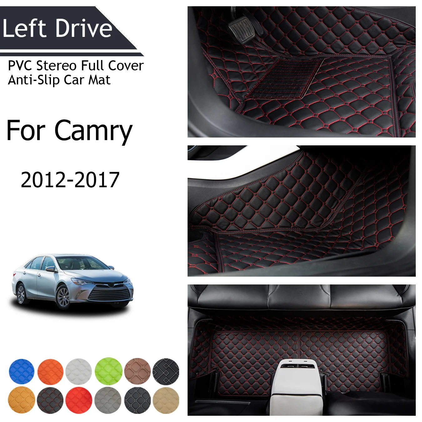 

TEGART【LHD】Fits for Toyota Camry 2012-2017 Three Layer PVC Stereo Full Cover Anti-Slip Car Mat Car Mats Floor