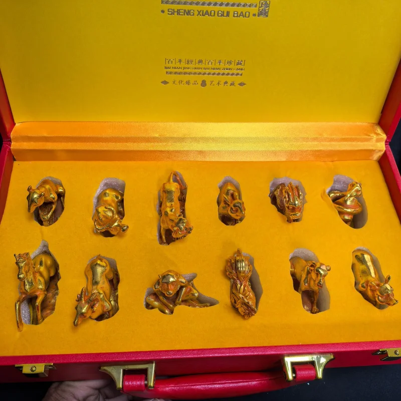 12 Zodiac Year Full Set Copper Dog Rat Ox Rooster Snake Lucky Charms Dragon Sheep Monkey Pig Decorative Crafts Copper Gilt