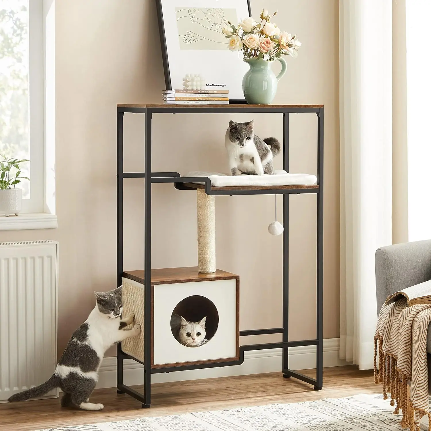 Feandrea Krabpaal, Kattenboom, 2-In-1 Meubels Bourgondië
