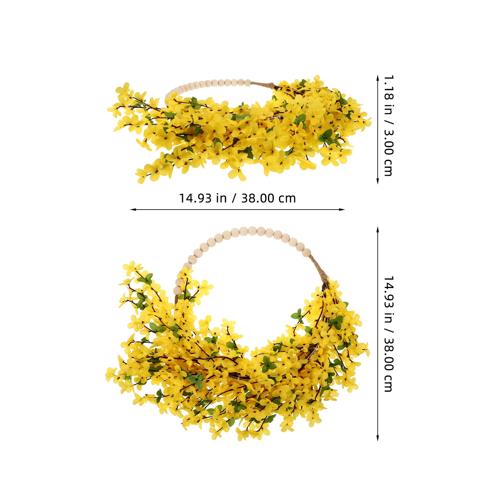 

Artificial Simulated Flower Wreath Wooden Beads Decor Spring Summer Front Door Porch Decoration Home Holiday Wreath