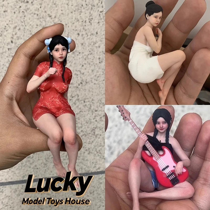 

1/16 Scale Washing Room Girl Guitar Realistic Resion Soldier Model Doll Japanese Style Lolita Chunli 8.8cm Display Figurine