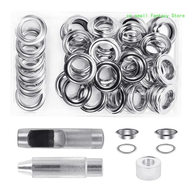 

R3MA 50 Sets Grommet Kits 20mm Sewing Eyelets Silver Color Metal Grommet Tool with Storage Box for Leathers Belt Cloth