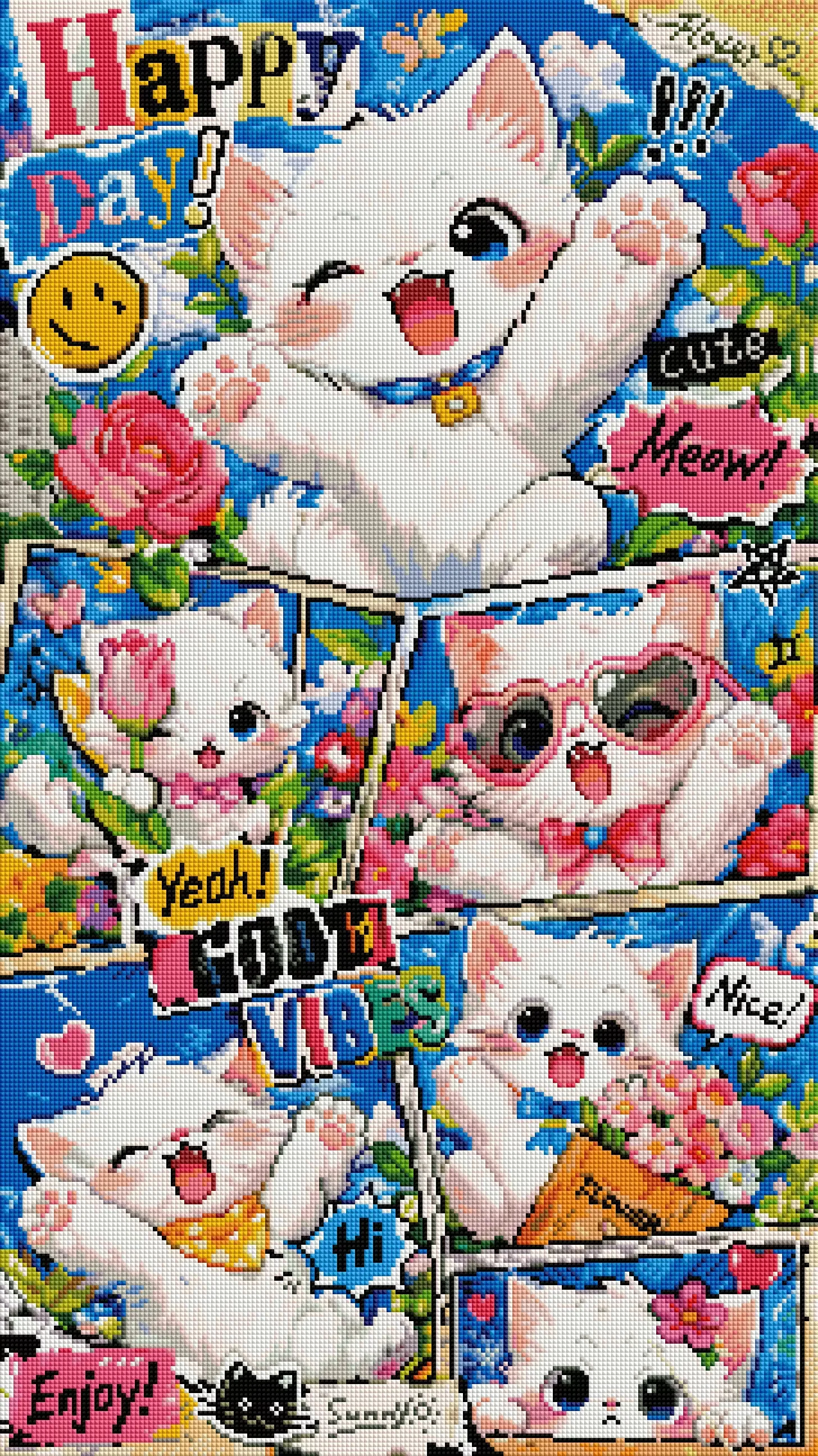 Diamond Mosaic Art DIY Cheerful Kitten Diamond Painting Kit Handmade Home Wall Decor Gift