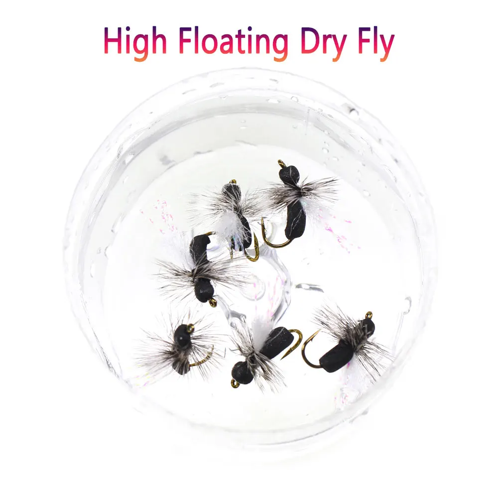 Bimoo 6 Stück # 10 Grizzly Hackle Schaumstoff-Ant-Fliege Schwimmende Schwarze Trockenfliege Para Post Wing Käfer-Insektenköder Forellen-Char-Angelköder – Detail 6