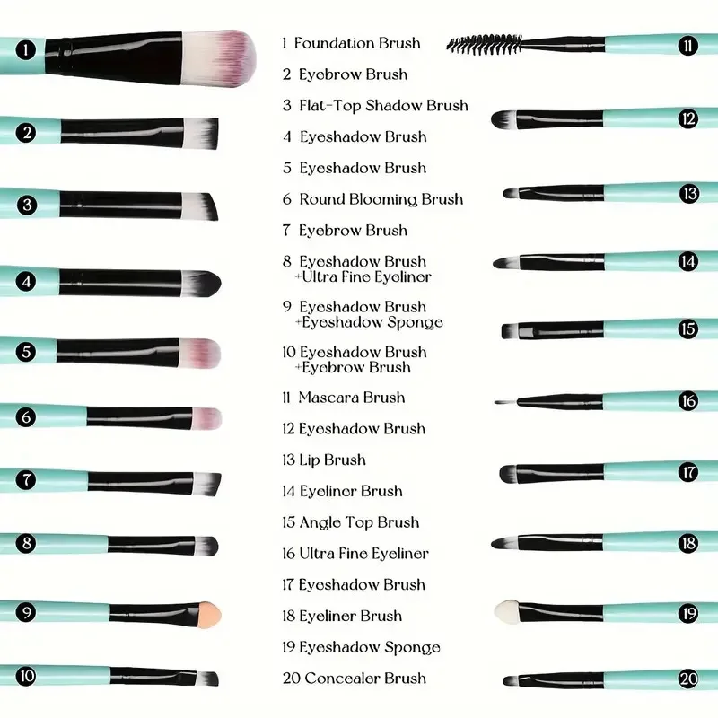 Juego de brochas de maquillaje 20 piezas, brochas para base, colorete en polvo, sombra de ojos, Kabuki, herramientas de belleza