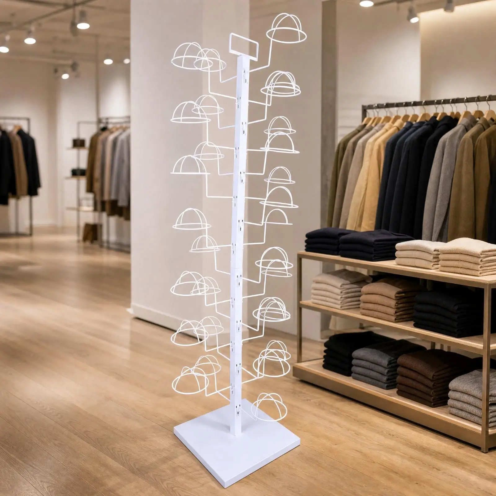 Floor Hat Rack Stand Iron Display Organizer for Retail Boutique Showroom 30 Hat Capacity Sturdy Metal Headwear Storage Rack with