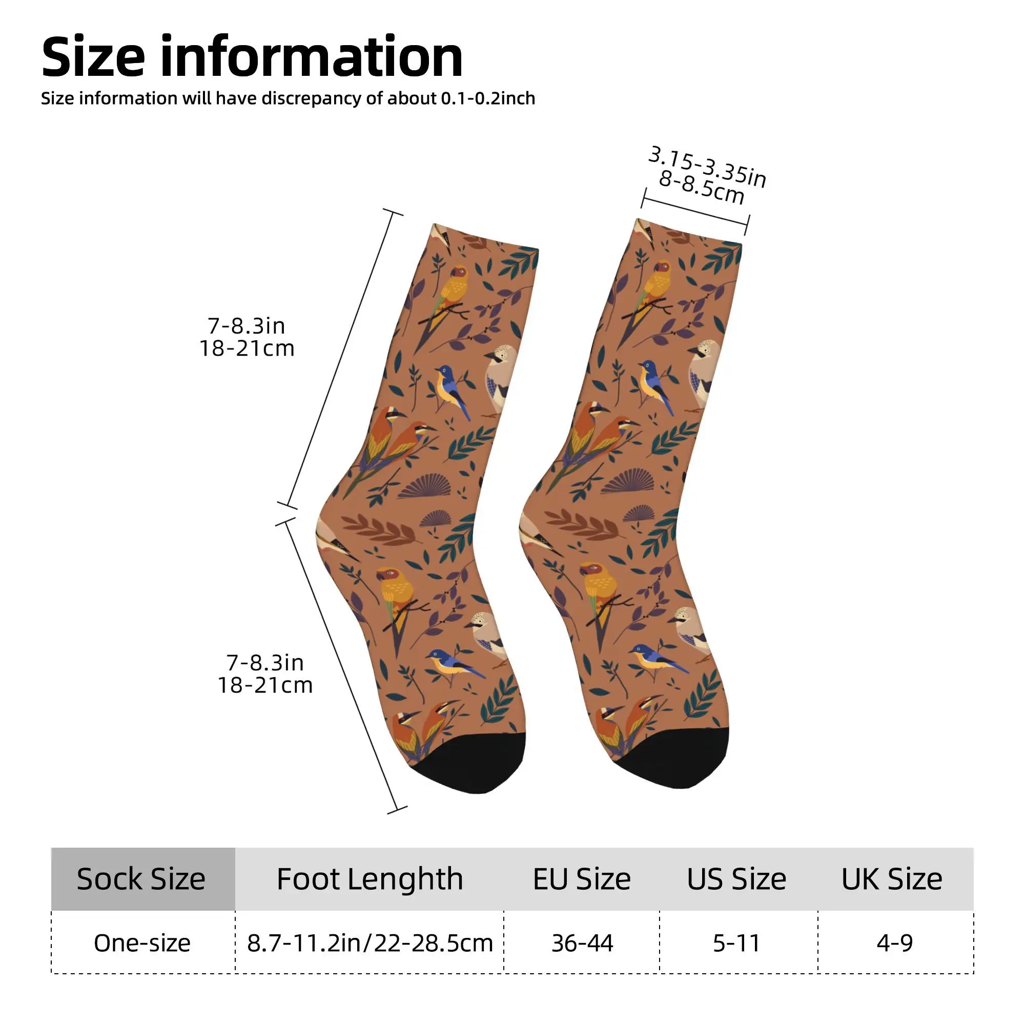 1pc Colorful Birds Species Leaf Printed Men's Socks  Novelty Hip Hop Harajuku Pattern Crew Sock Casual Gift