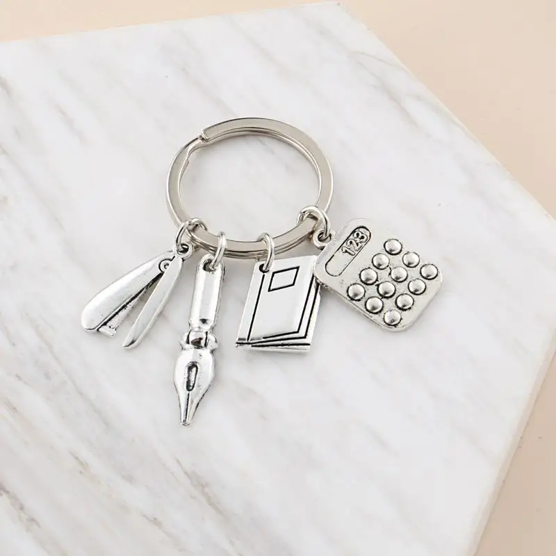 1Pc Silver Portable Keychain Triangular Ruler Painting Compass Multifunctional for Students School Art Class Drawing Supplies