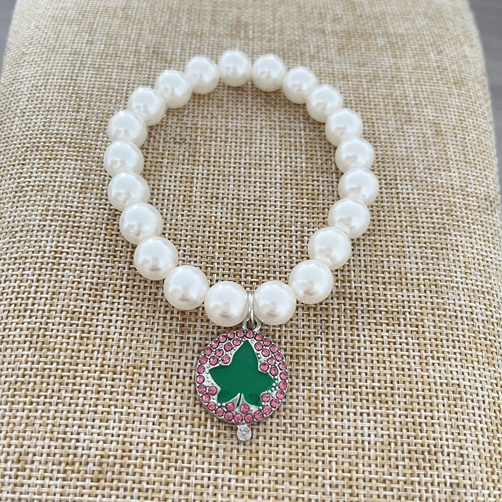 2pcs 10MM pearl stainless steel Ivy pendant elastic bracelet