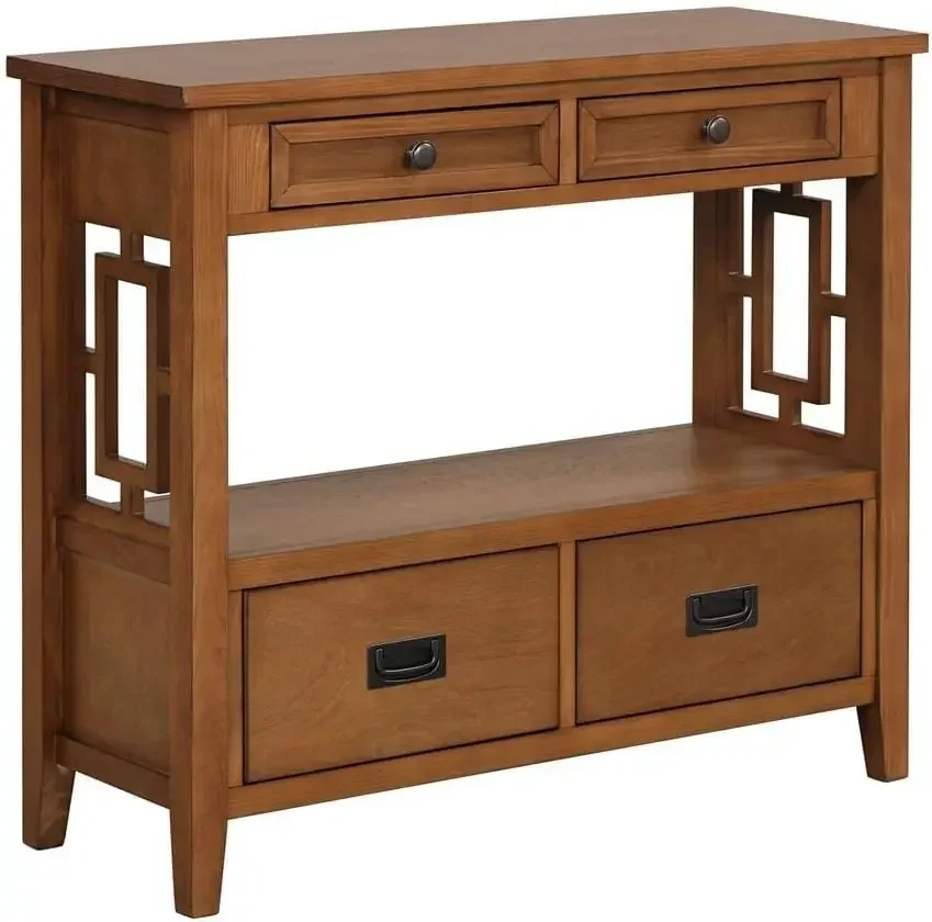 베스트셀러, 지금 구매하세요! ]36인치 컨트리 팜하우스 콘솔 테이블(서랍 4개 및 수납 선반 1개 포함) 엔트리웨이에 적합한 소나무 목재