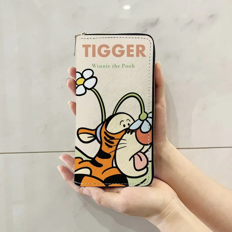 Disney Winnie Pooh Tiger Piglet Zipper Wallet Ladies Cute Long Wallet Tote Bag Coin Card Holder PU Leather Wallet Friends Gift