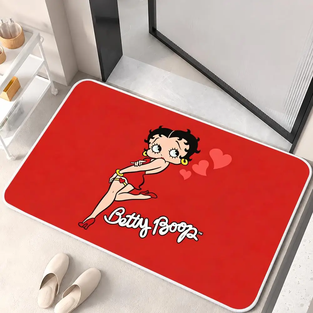 B-Betty Boop Luxury Fashion Floor Mat Flannel Rug Soft Non Slip Washable Door Mat For Bathroom Bedroom Kitchen Home Decor