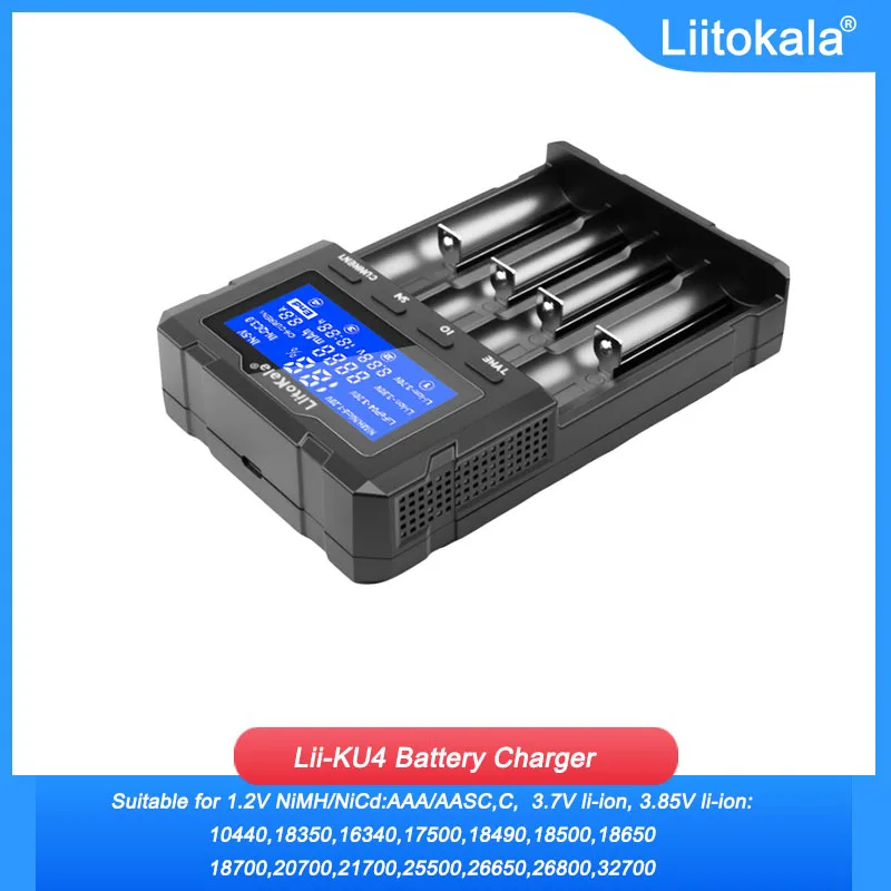 

Liitokala Lii-KU4 Battery Charger Universal 2-in-1 for 21700 18650 26650 16340 14500 Lithium Rechargeable Cells