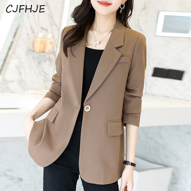 

CJFHJE New Minimalist Elegant Women's Suit Jacket Spring Fashion Korean Loose Fitting Women One Button Solid Color Suit Top