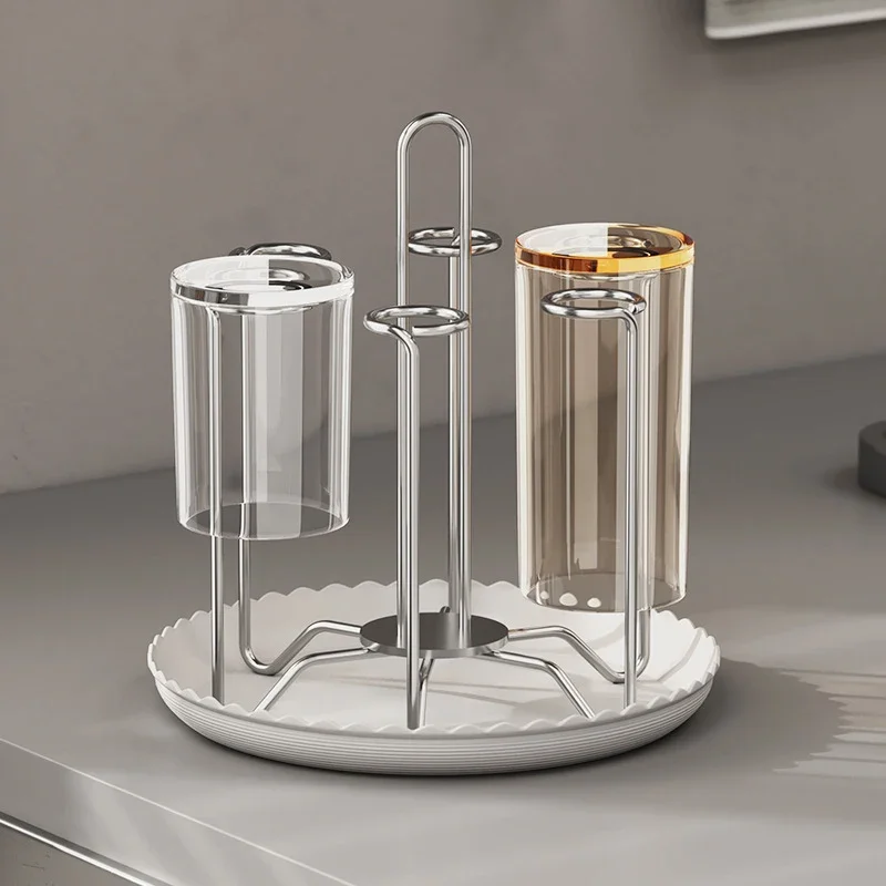 304 Stainless Steel Countertop Cup Container Rack,Drinking Accessories Storage Stand,Coffee Mug Table Inverted Drainer Organizer