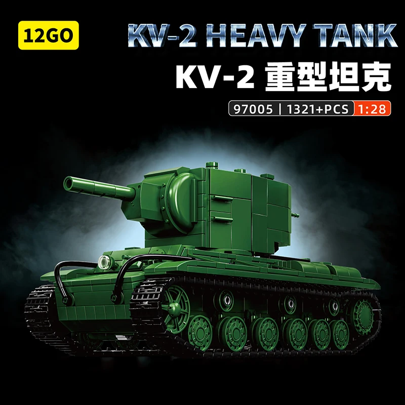 

1321PCS,MOC WWII Soviet KV-2 Heavy Tank, DIY 1:28 Scale Building Blocks, Gift for Military Collectors