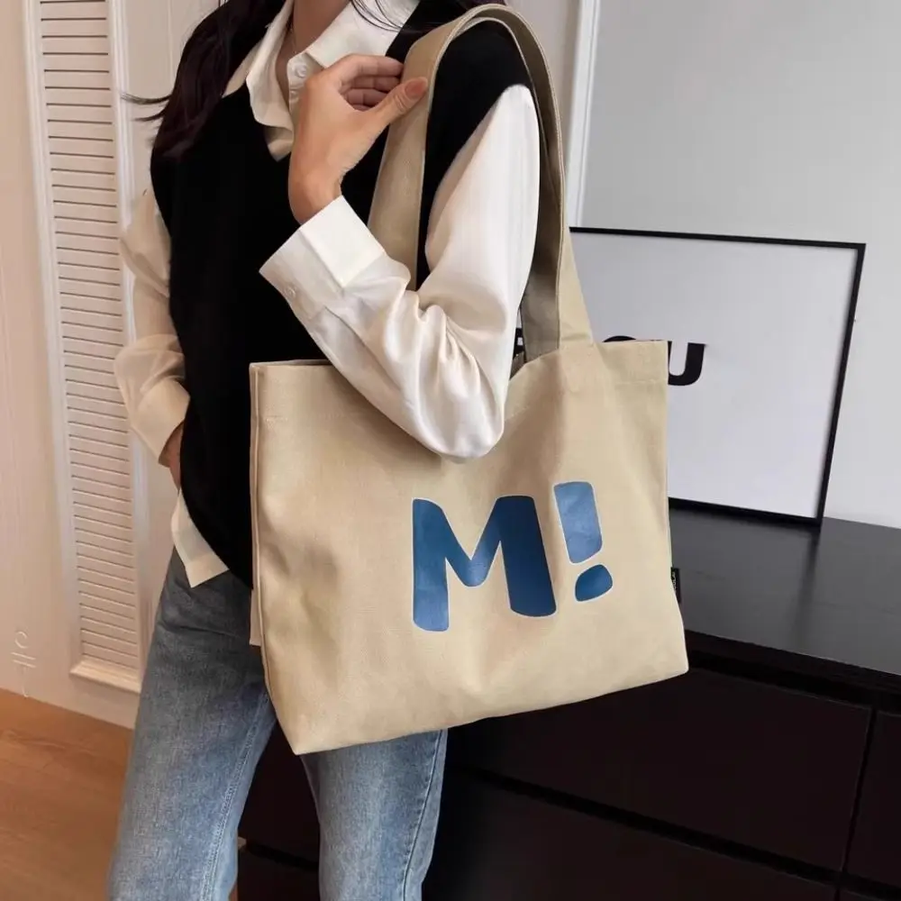 Letter Printing Canvas Tote Bag Casual Multifuntional Japanese Style Student Shoulder Bag Large Capacity Shopping Bag