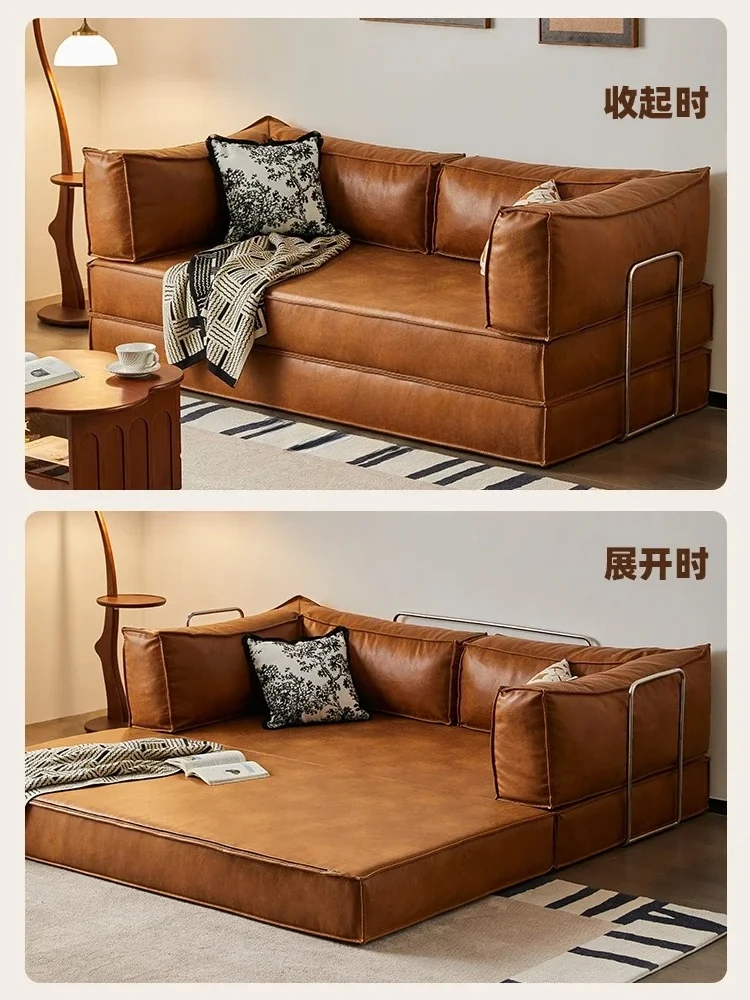 الفرنسية الرجعية أريكة سرير شقة صغيرة غرفة المعيشة ذات الاستخدام المزدوج جديد النفط الشمع القماش النمط القديم وحدة أريكة #2