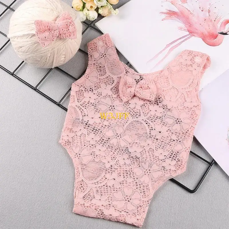 W3JF التصوير الدعائم للطفل الفتيات 0-1 متر الرضع زي جمبسوت من الدانتيل أغطية الرأس دش حفلة صور اكسسوارات بدلة الوليد