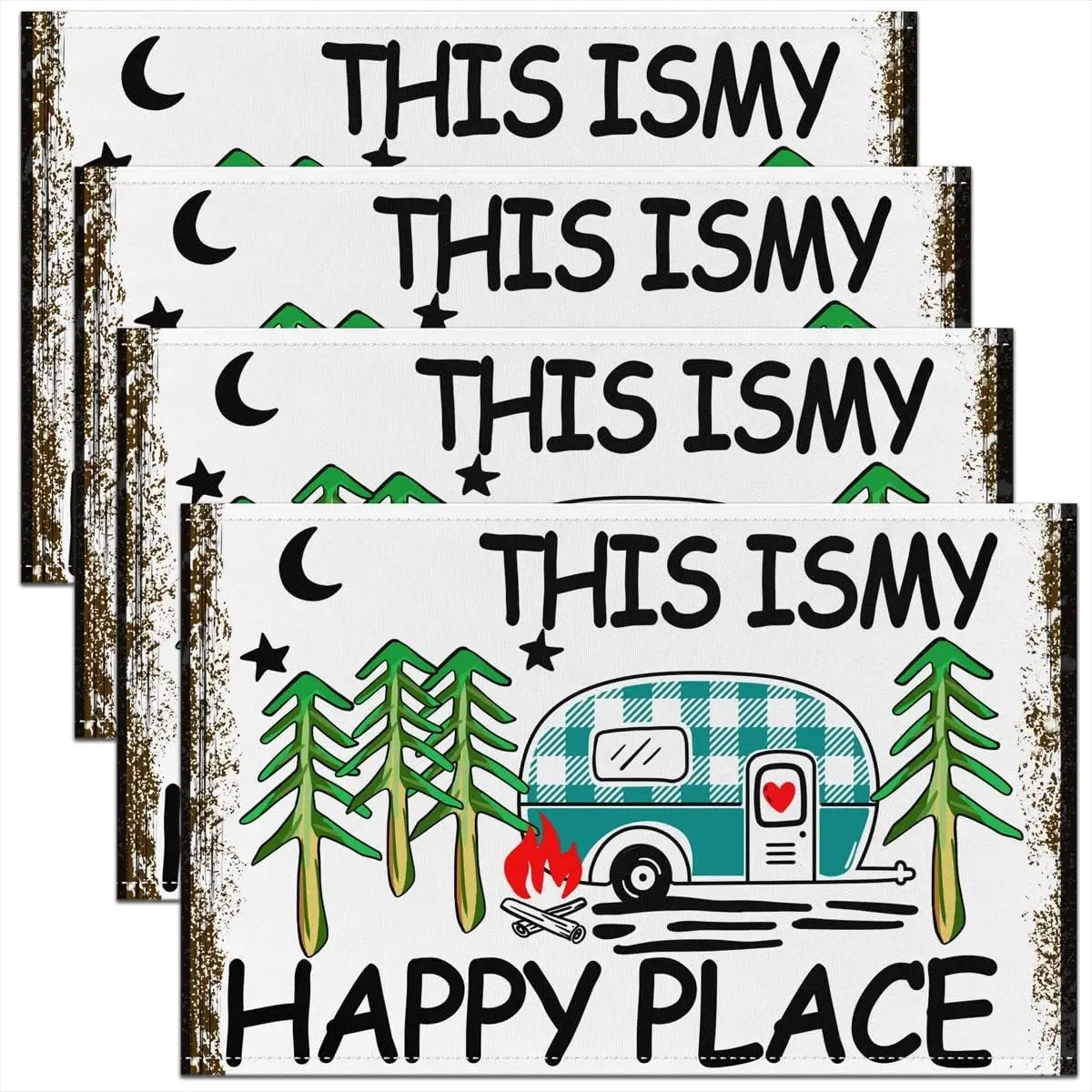 

Camper Placemats Set of 4 Happy Camping Placemats 18x12 Inch Camper Accessories for Travel Washable Durable Table Placemats