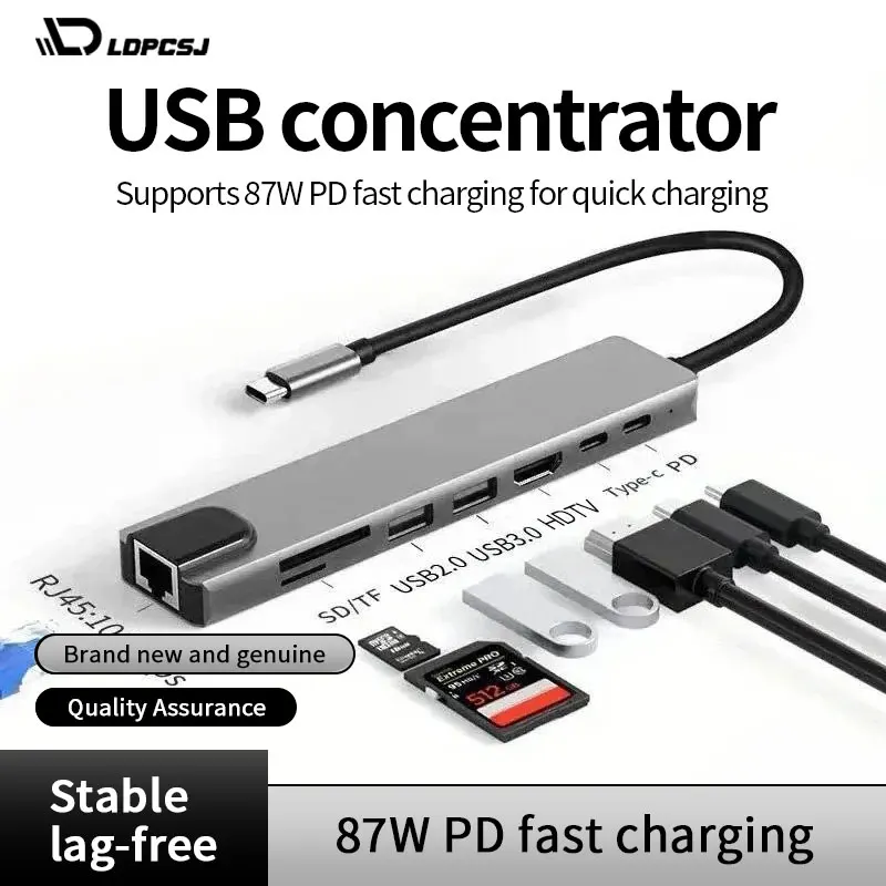 

8 в 1 USB C HUB 3.0 Тип C Разветвитель 4K Док-станция Адаптер для ноутбука PD SD TF Для Macbook Air M1 iPad Pro RJ45 HDMI-совместимый