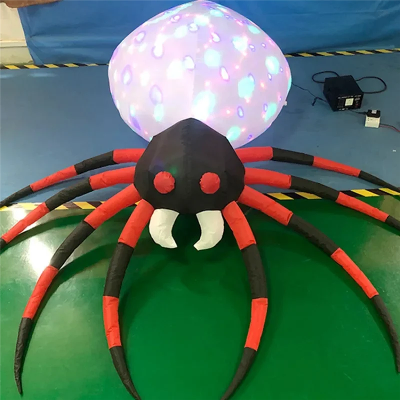 240cm Giant Spider Inflatable Toys Halloween Outdoor Decoration LED Roating Lights Spider Bar Home Decor EU Plug