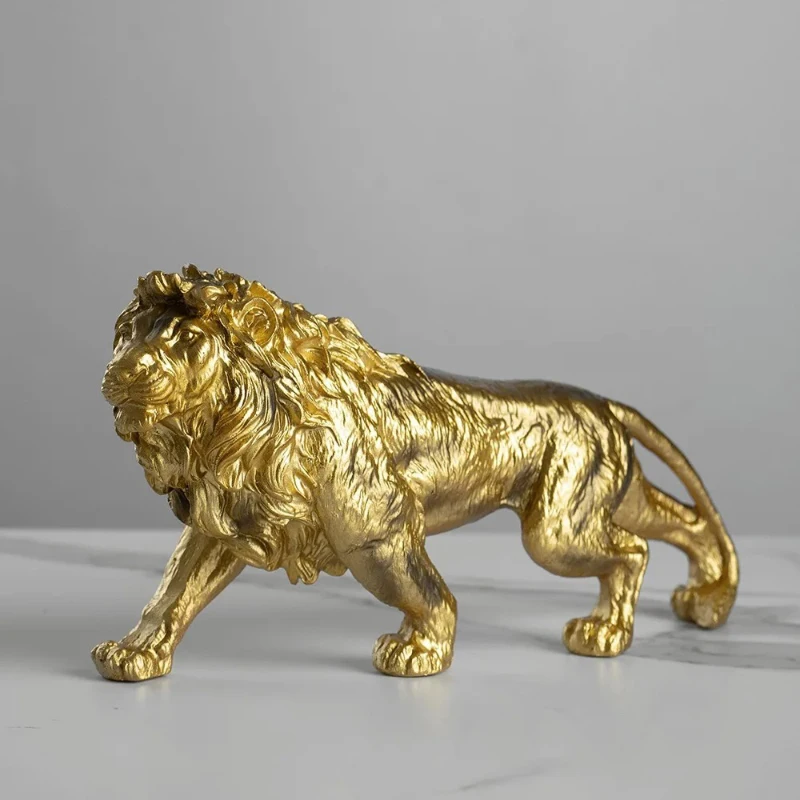 Vilead Resin 25cm Lenght Lion Statue Gold Animal Sculpture Collectible Gifts for Lion Lover Office Home Decor Desk Accessories