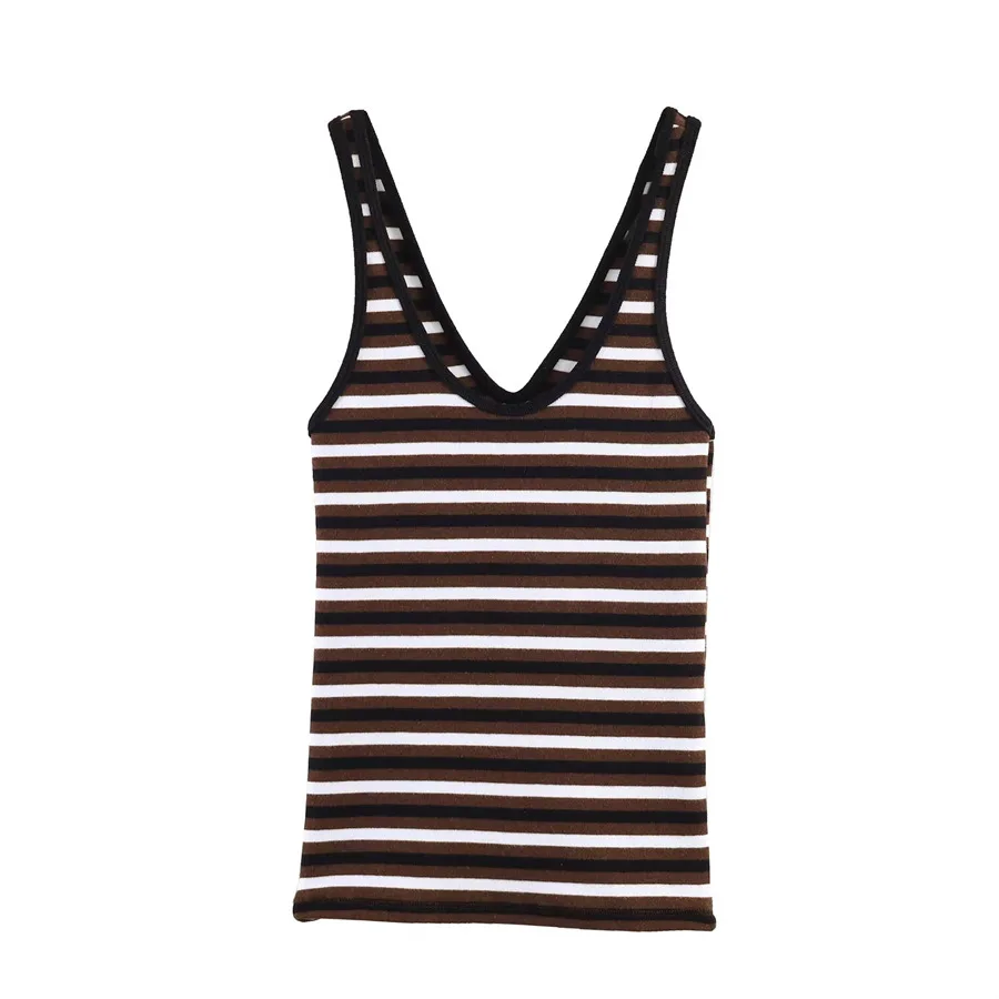 

Withered Women's 2026 New European And American Style V-neck Striped Camisole Top T-shirt Woman Clothes Female Clothing