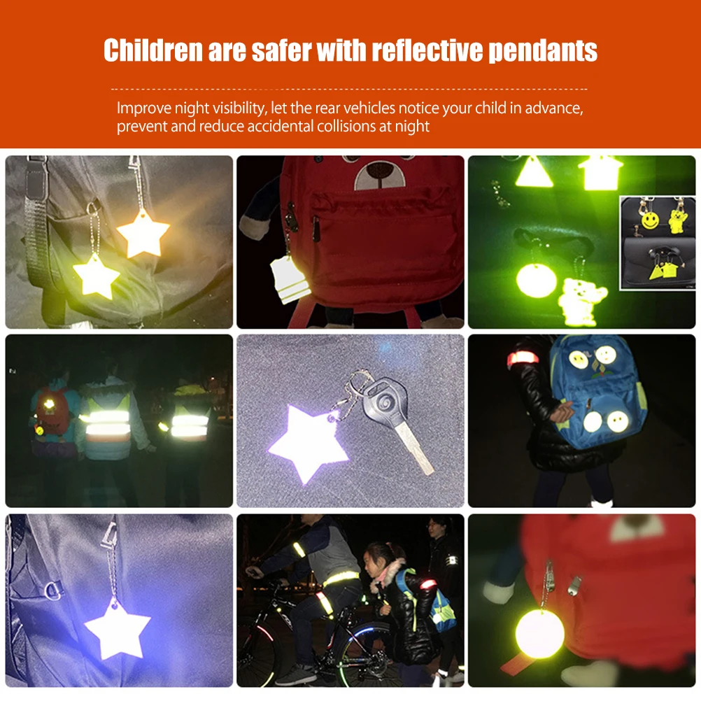 12pcs Safety Reflector Pendant Star Safety Reflector Random Color Reflector Pendant for School Bag Backpack Cycling Running